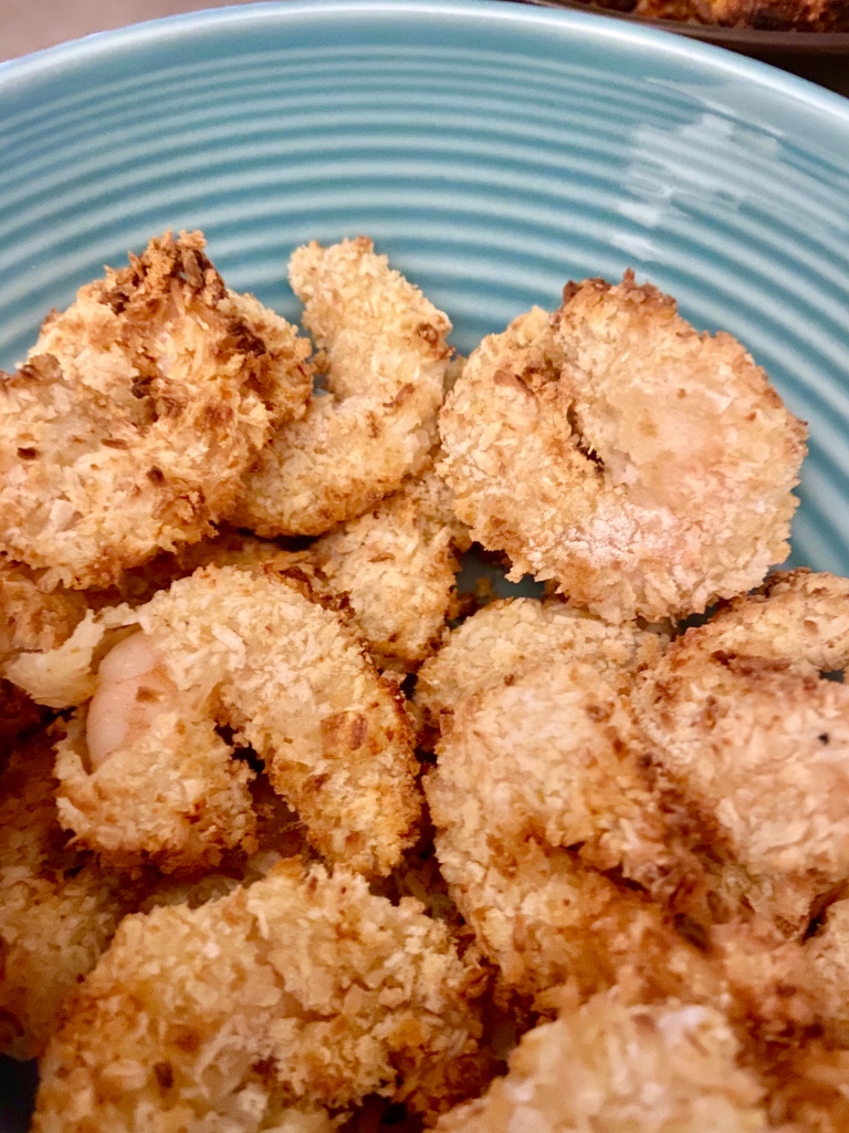 Air fryer coconut shrimp or bake in the oven and serve with mango salsa for a sunny flavor from Mexico!